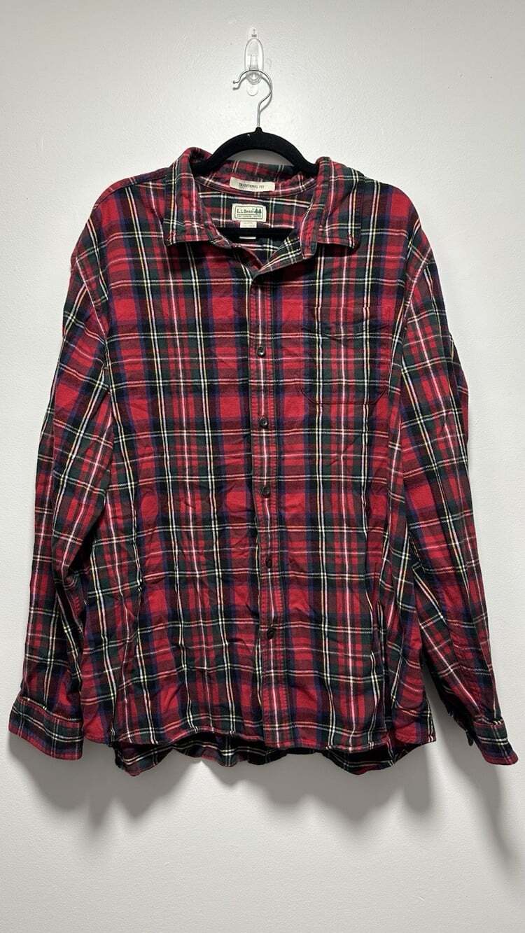 LL Bean Flannel Shirt Red Green Plaid Traditional Fit Men’s Size XXL